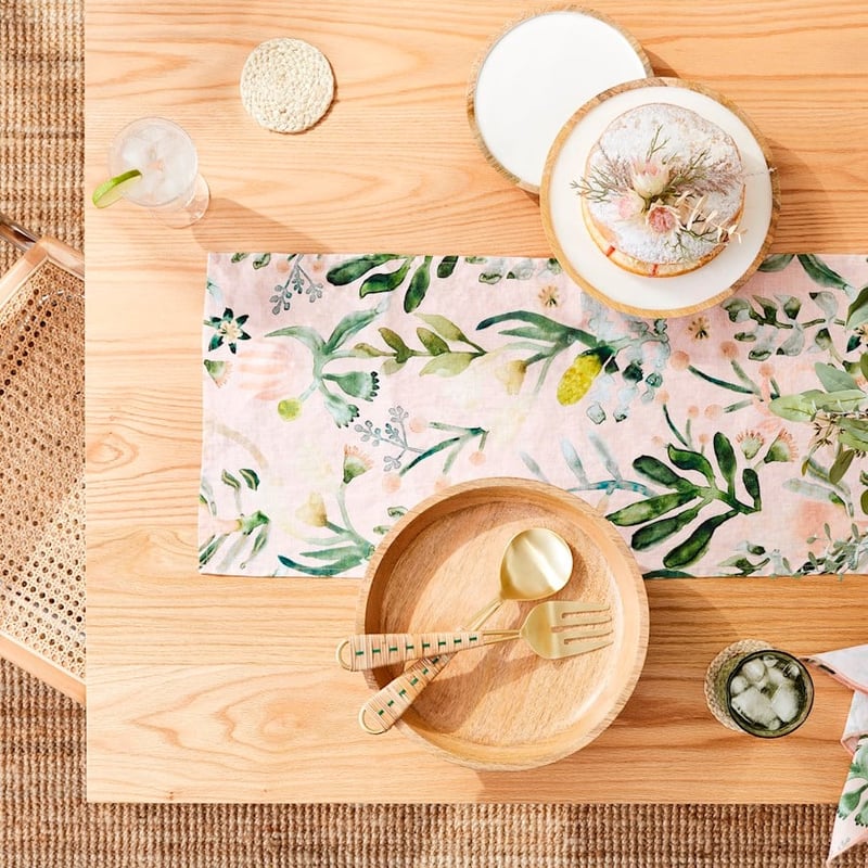 Habitation Pink & Green Linen Table Runner 