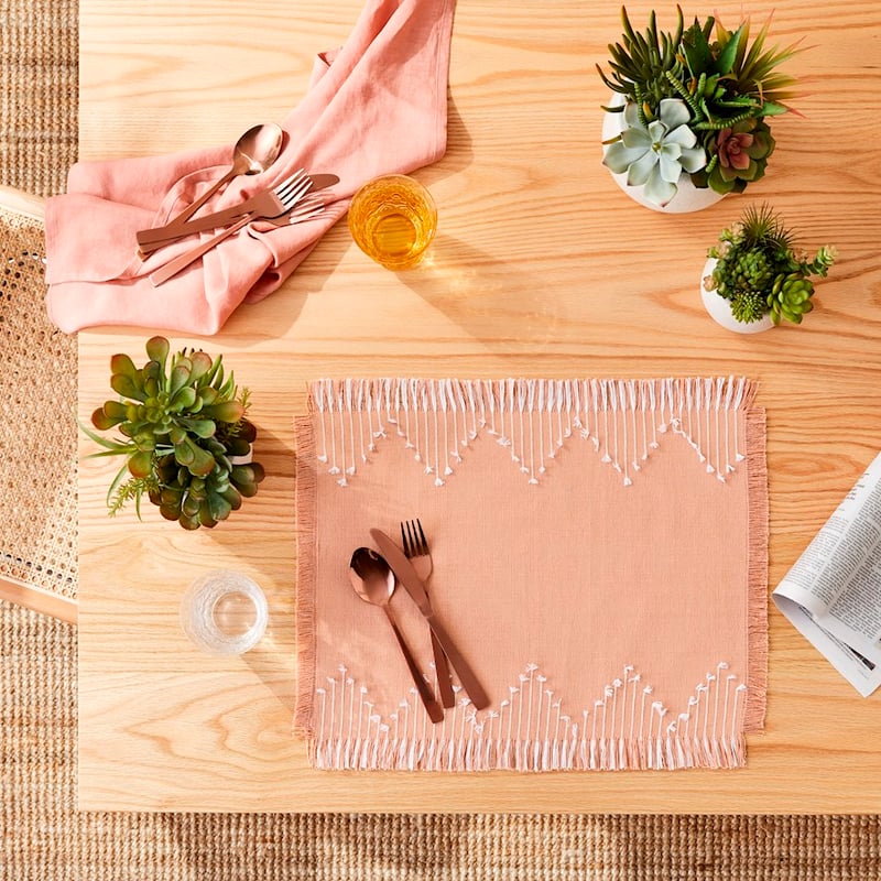 Assisi Light Pink Fringe Placemat 2 Pack