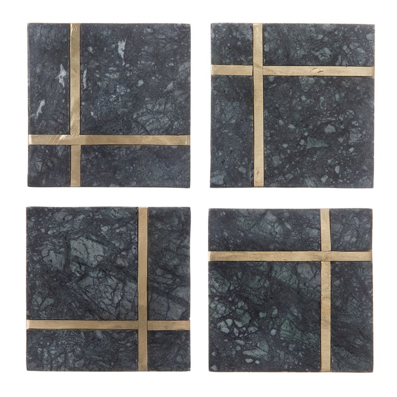 Zali Green Marble Brass Coaster 4 Pack