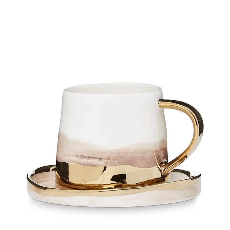 Gold Rim Collection Cup & Saucer Grey & Gold 