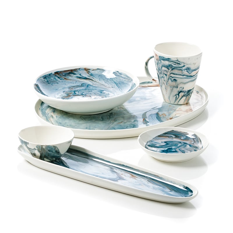 Tidal Servingware Long Platter Teal Marble 