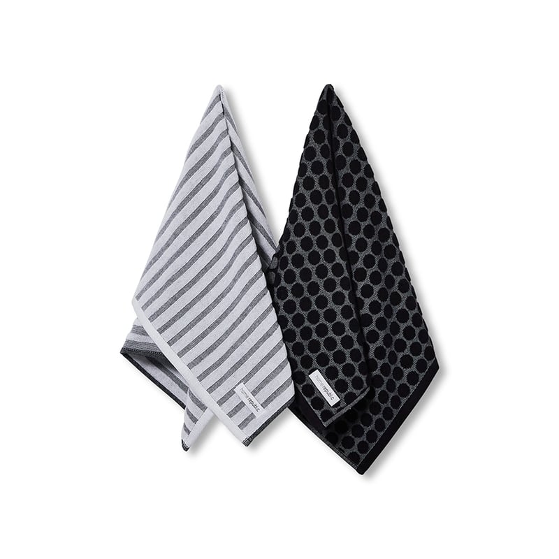 Spots & Stripes Tea Towels Pack of 2 in Black & White