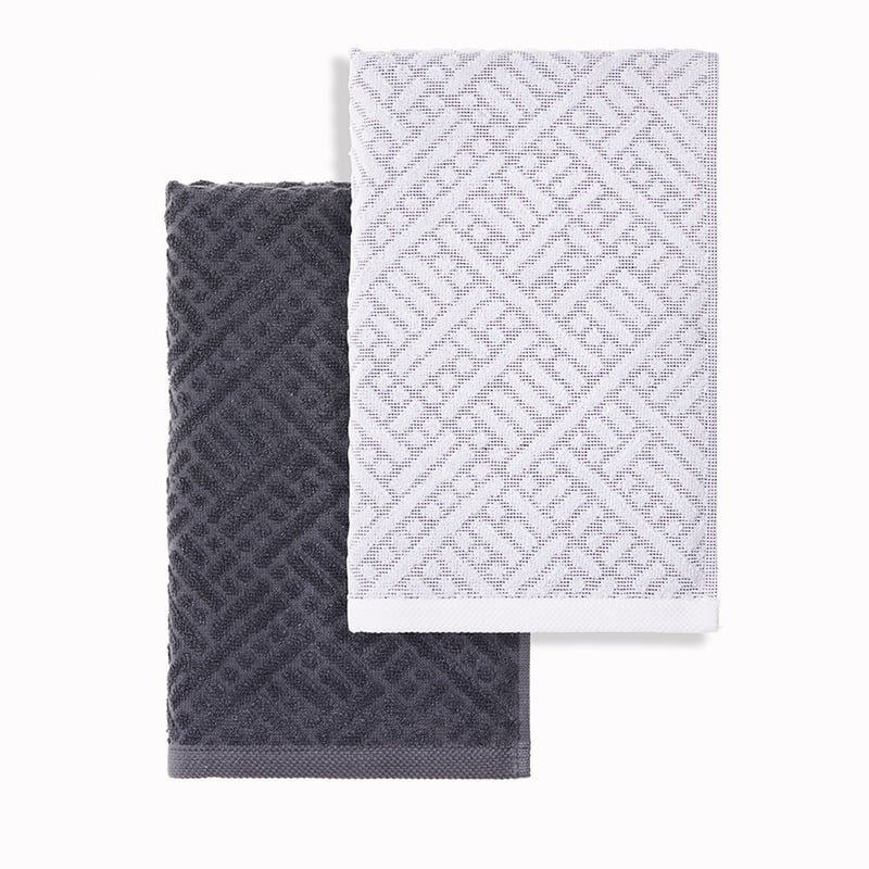 Aya Navy & White Cotton Bamboo Tea Towel Pack of 2