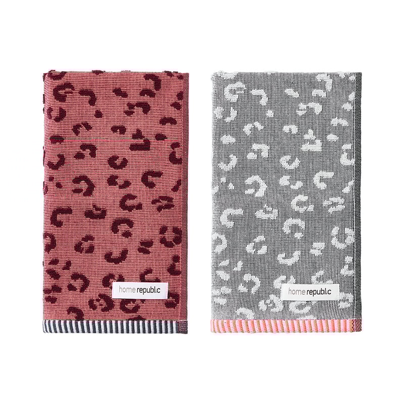 Leopard Pack of 2 Berry & White Tea Towel 