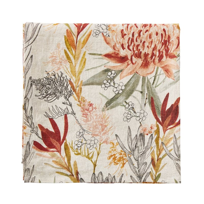 Waratah Floral Linen Rust Tablecloth