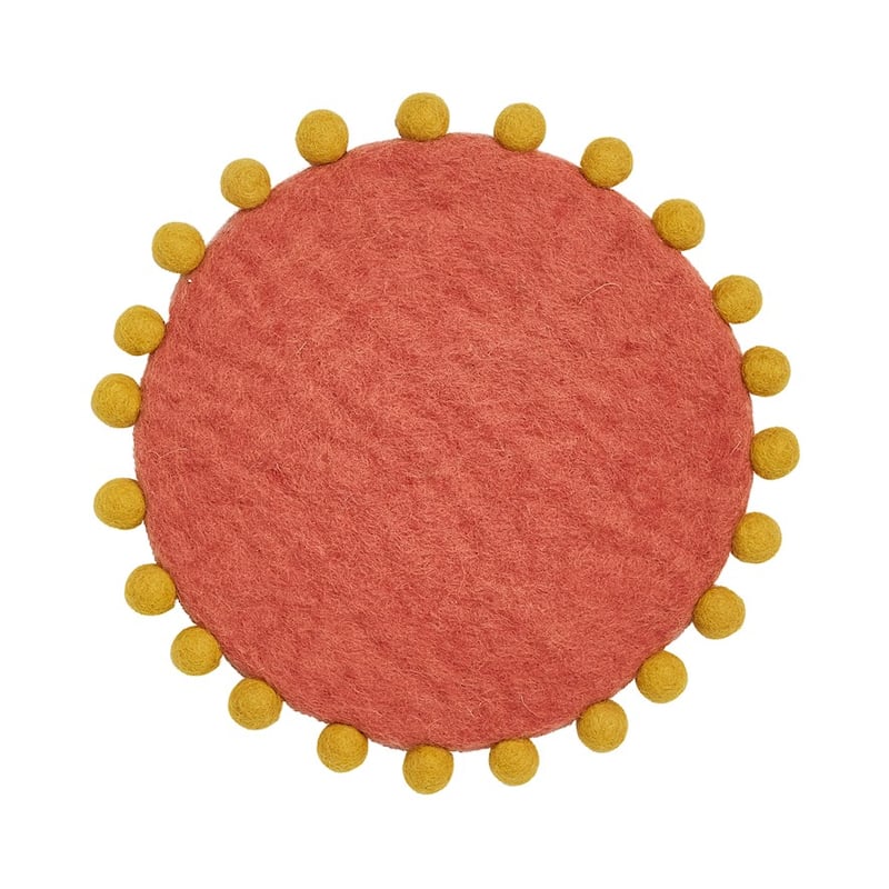 Kumari Wool Collection Pink & Mustard Pom Pom Trivet