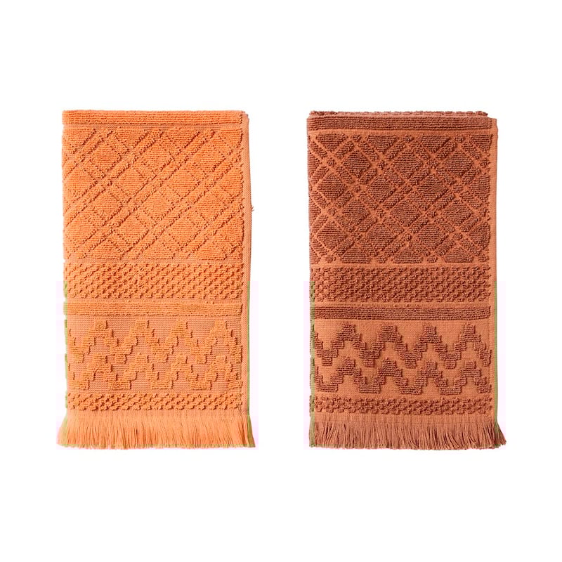 Turin Mocha and Coral Tea Towel 2 Pack