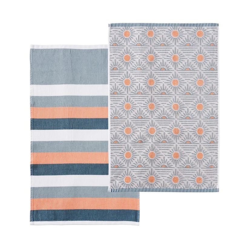 Freya Sage & Blue & Peach Tea Towel 2 Pack
