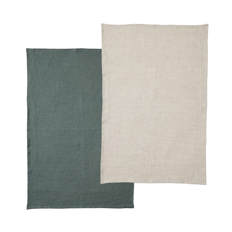 Almere Cyprus & Natural Vintage Washed Linen Tea Towel 2 Pack