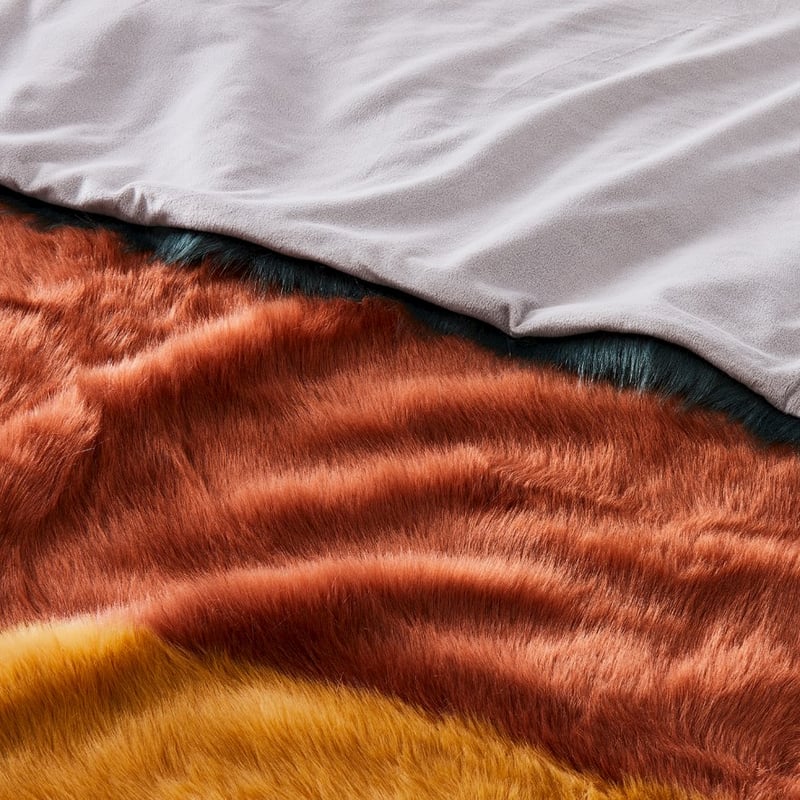 Oslo Green & Mustard Fur Throw 