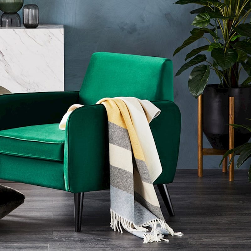 European Collection Burano Mustard & Blue Throw 