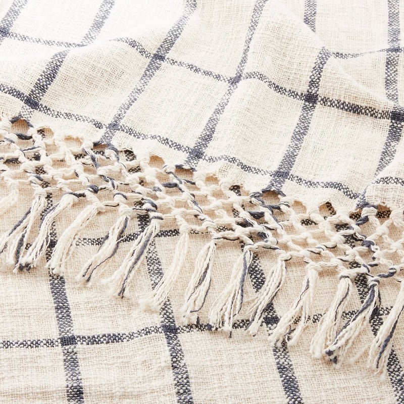 Macrame Natural Check Knot Throw 