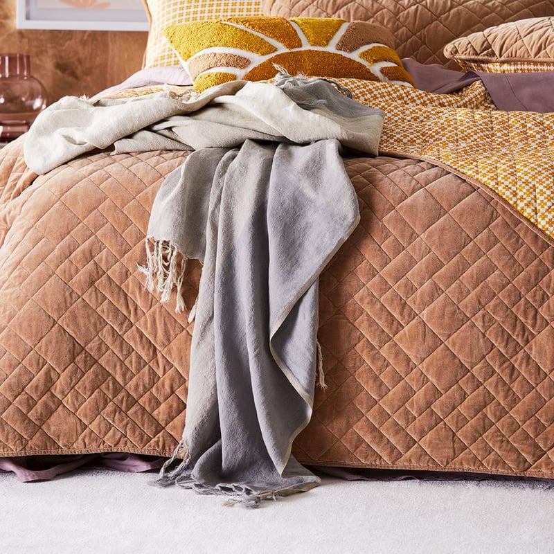 Malmo Check Grey Linen Throw