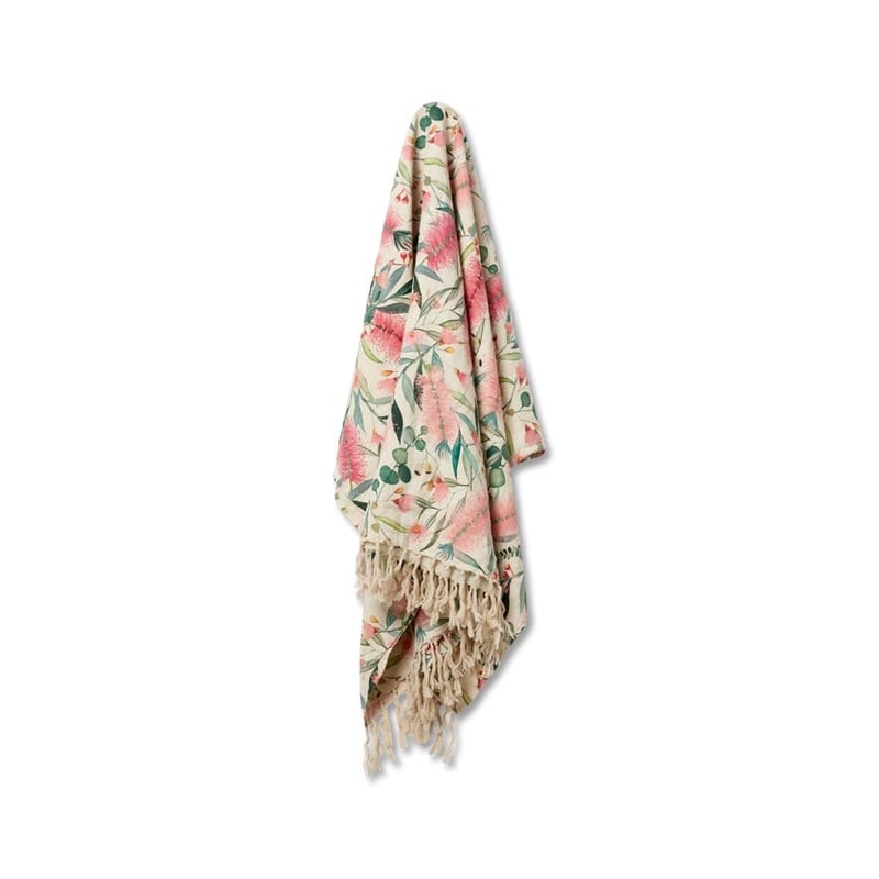 Bottlebrush Floral Red & Pink Linen Throw