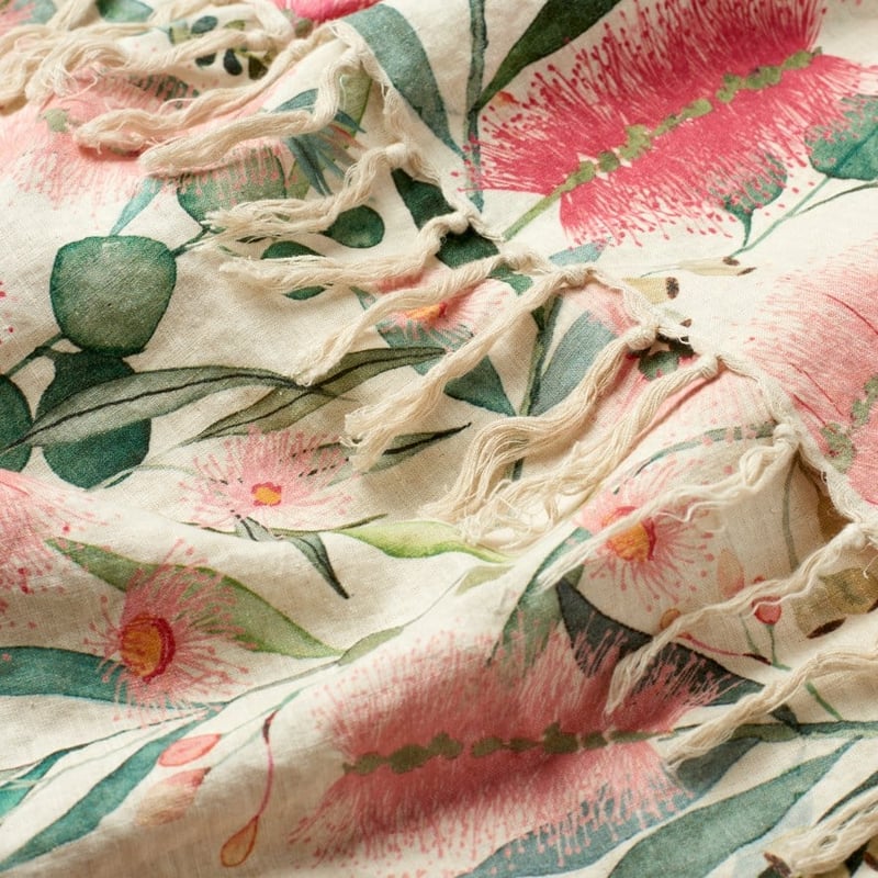 Bottlebrush Floral Red & Pink Linen Throw