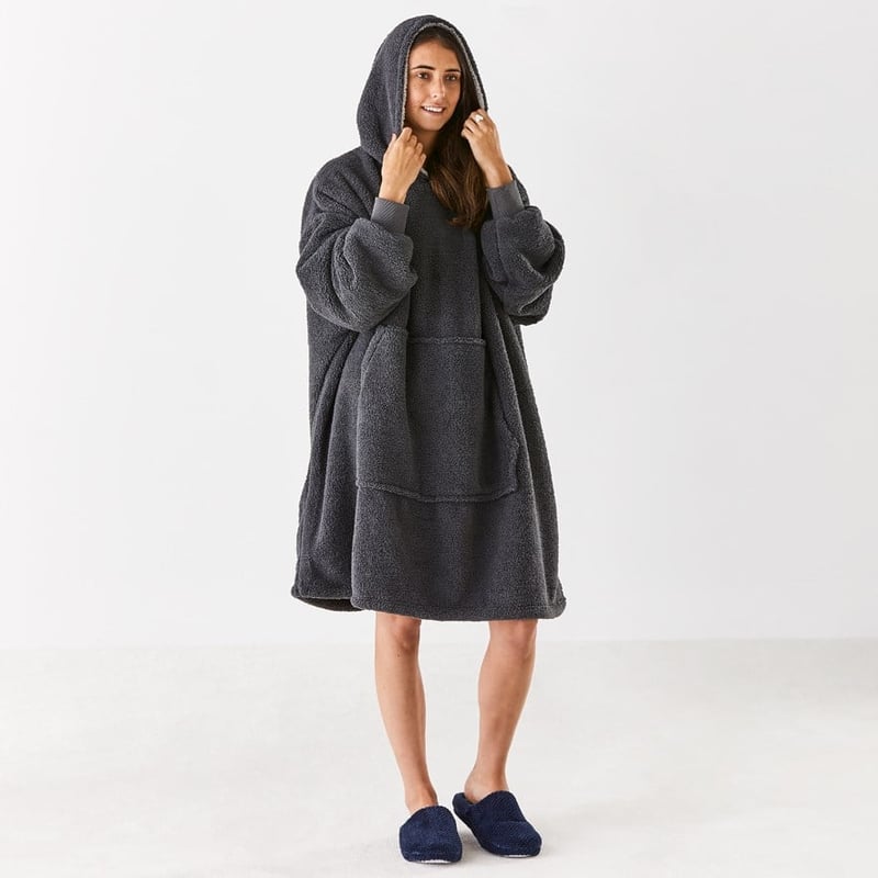 Teddy Coal & Moonrock Grey Sherpa Hooded Blanket