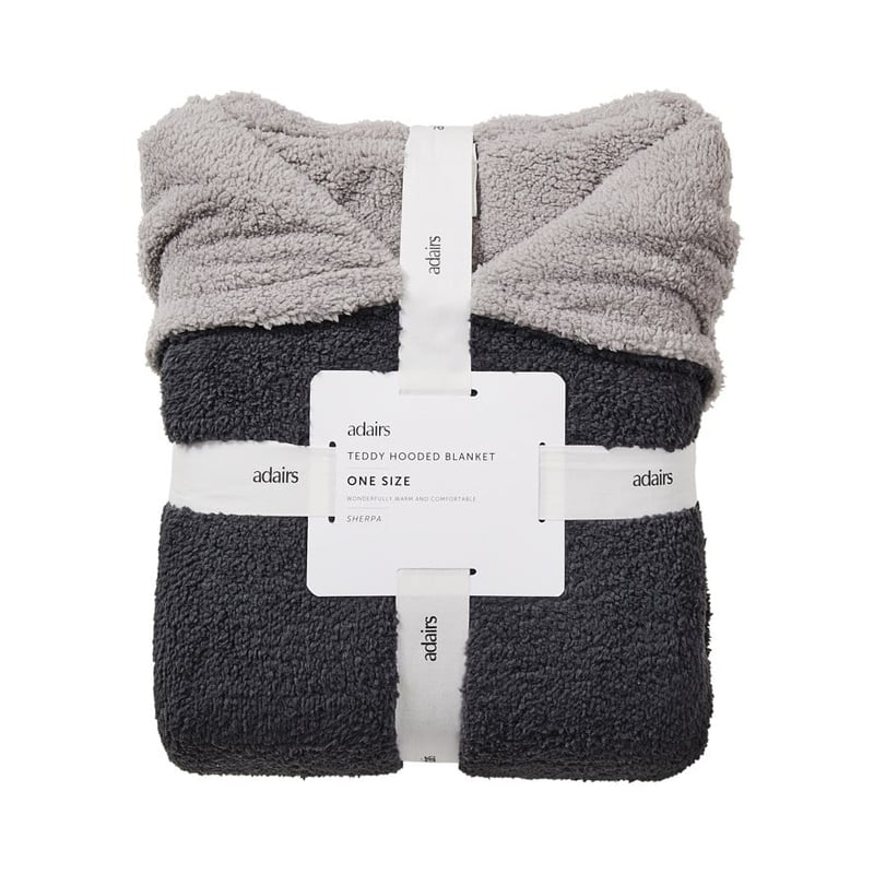 Teddy Coal & Moonrock Grey Sherpa Hooded Blanket