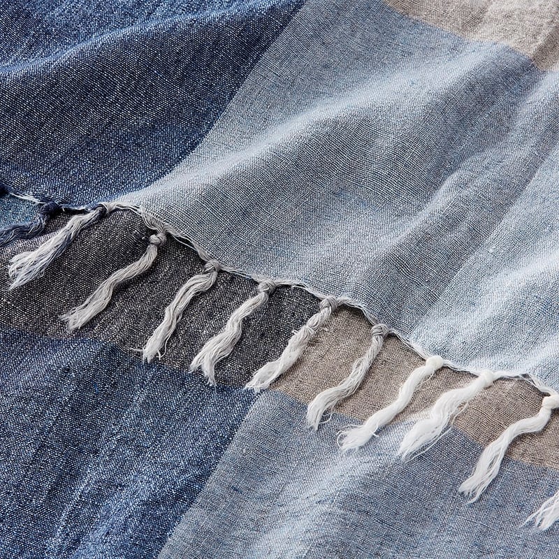 Rae Malmo Blues Check Linen Throw