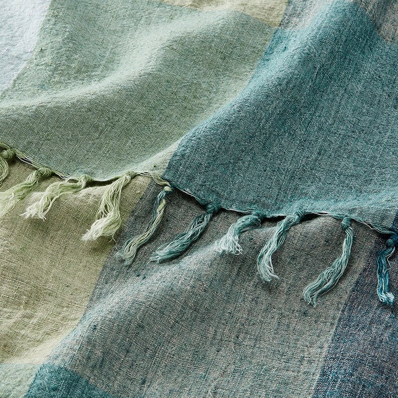 Rae Malmo Greens Check Linen Throw