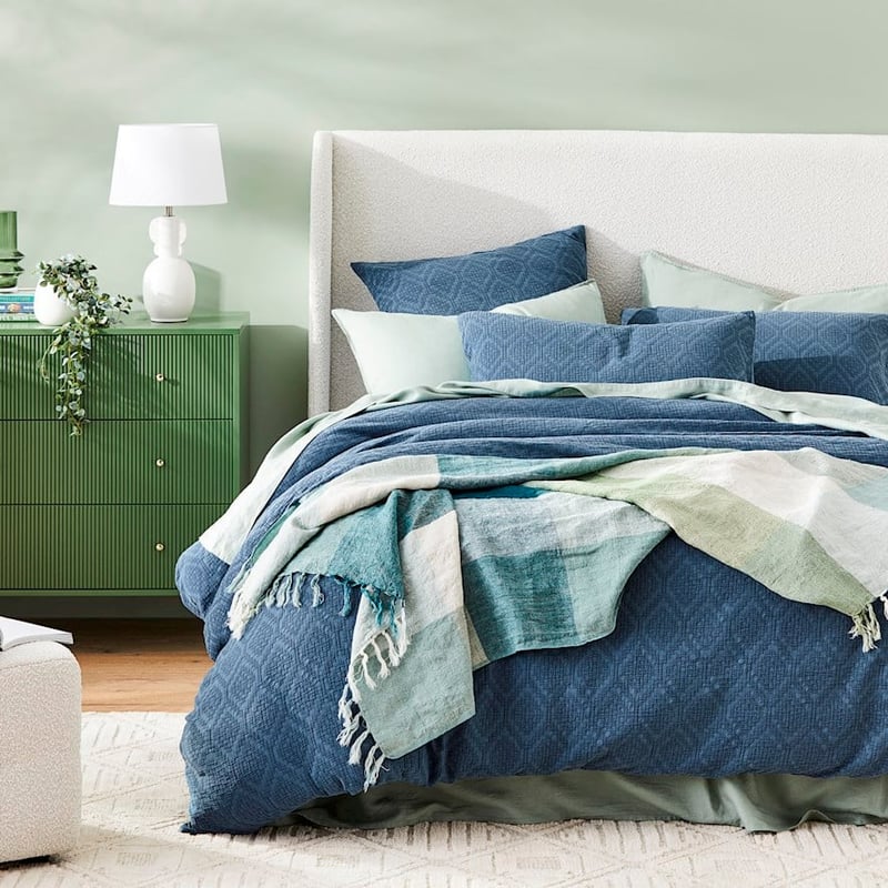 Rae Malmo Greens Check Linen Throw