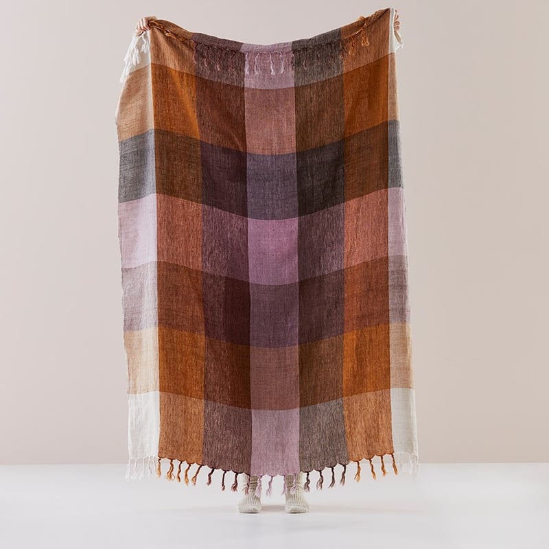 Rae Malmo Check Multi Browns Linen Throw 