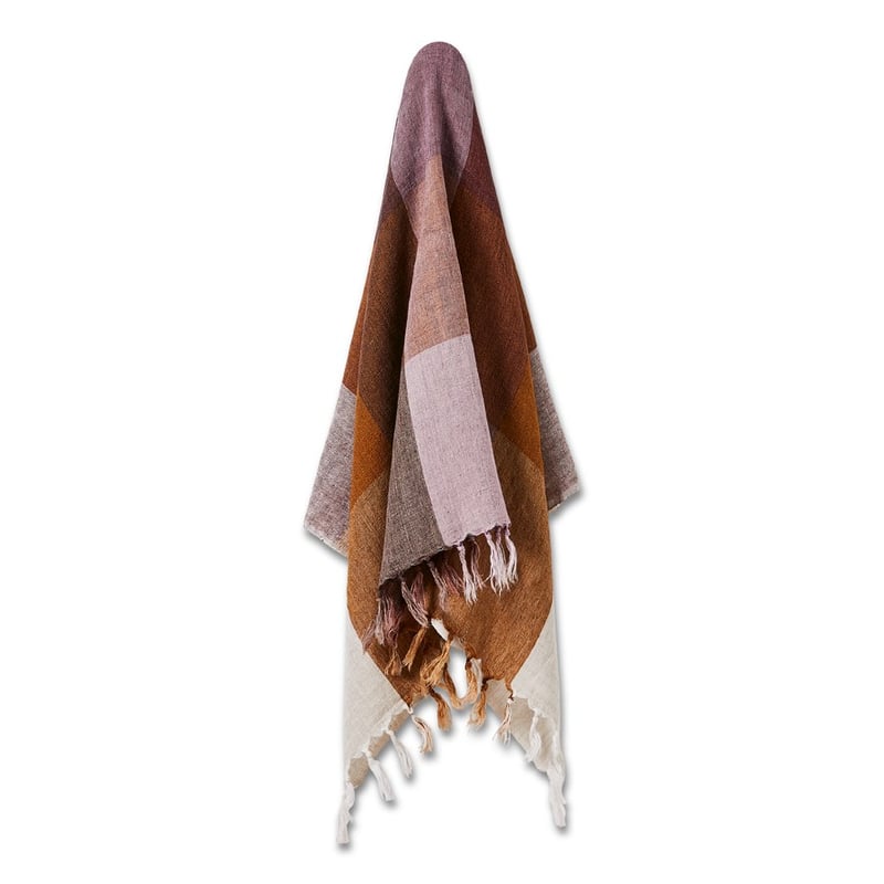 Rae Malmo Check Multi Browns Linen Throw 