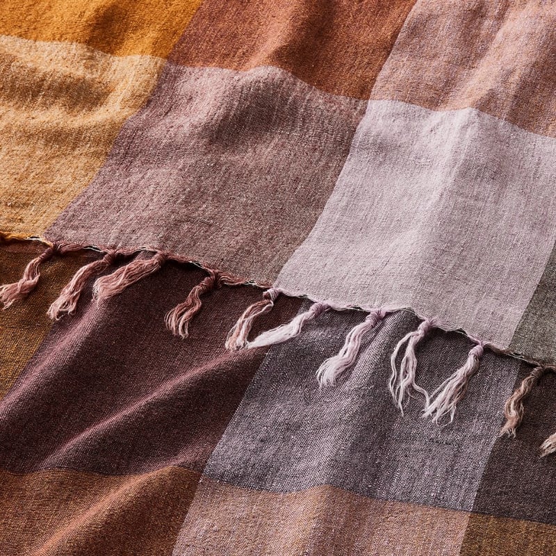 Rae Malmo Check Multi Browns Linen Throw 