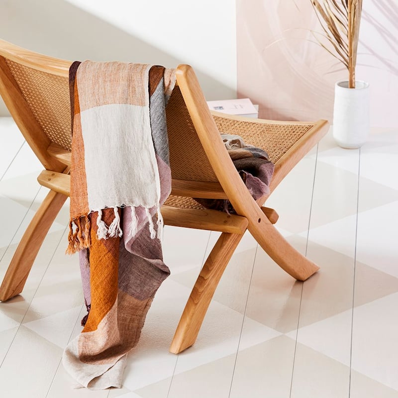 Rae Malmo Check Multi Browns Linen Throw 