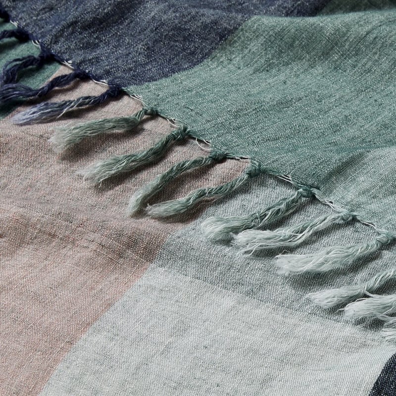 Rae Malmo Check Multi Greens Linen Throw