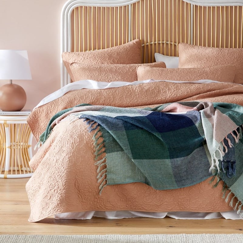 Rae Malmo Check Multi Greens Linen Throw