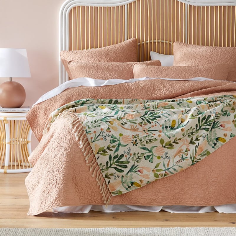 Habitation Floral Linen Green & Pink Throw 