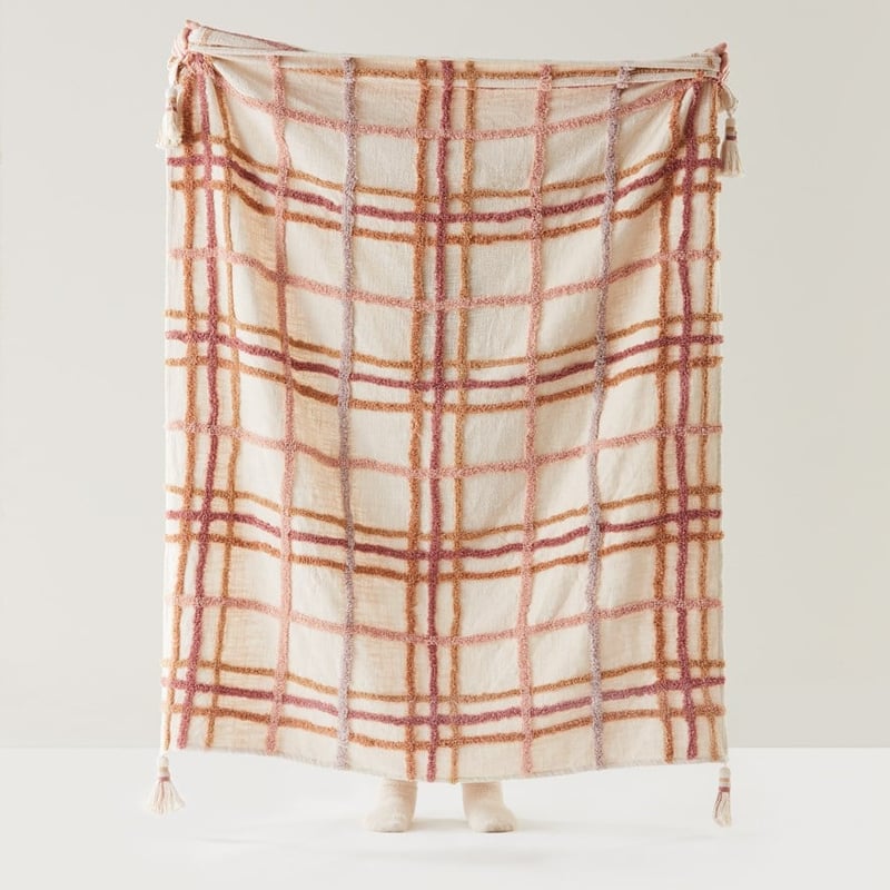 Jensen Pink Check Tufted Throw