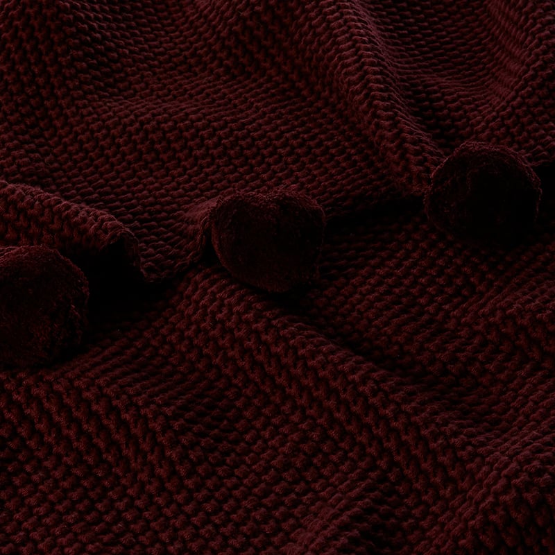 Pom Pom Throw Burgundy 