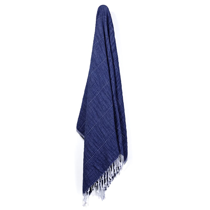 European Collection Lennox Cotton Navy Blue Throw