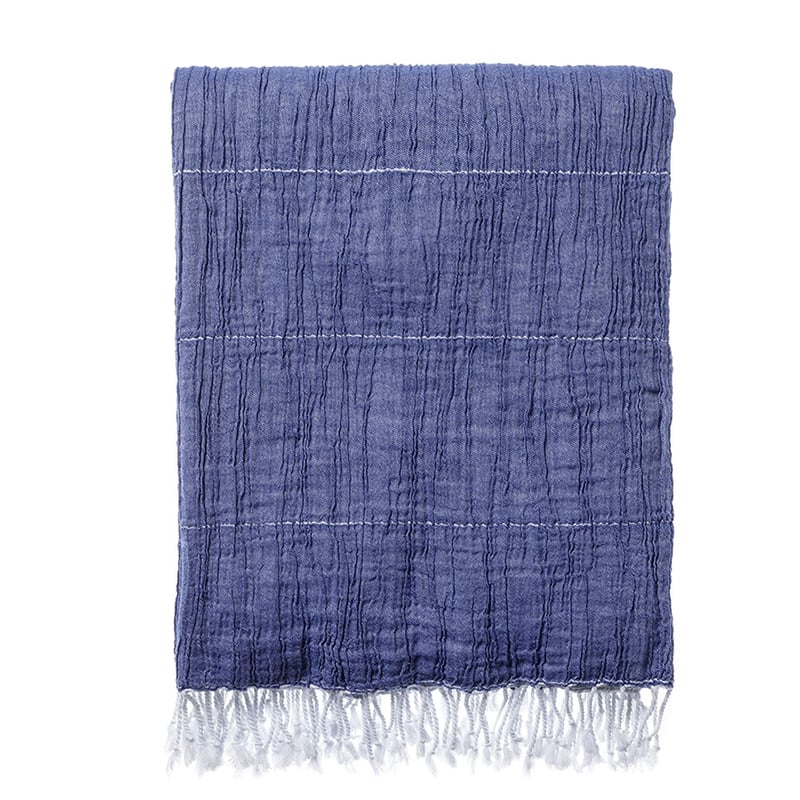 European Collection Lennox Cotton Navy Blue Throw