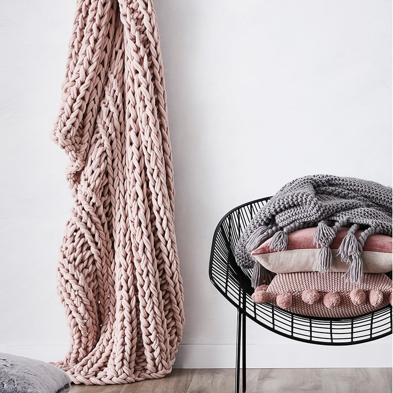 Chunky Knit Dusty Pink Rib Throw