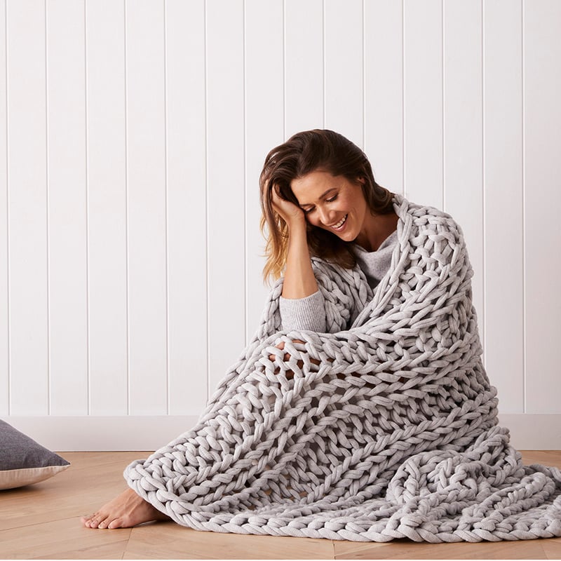 Chunky Knit Grey Marle Rib Throw