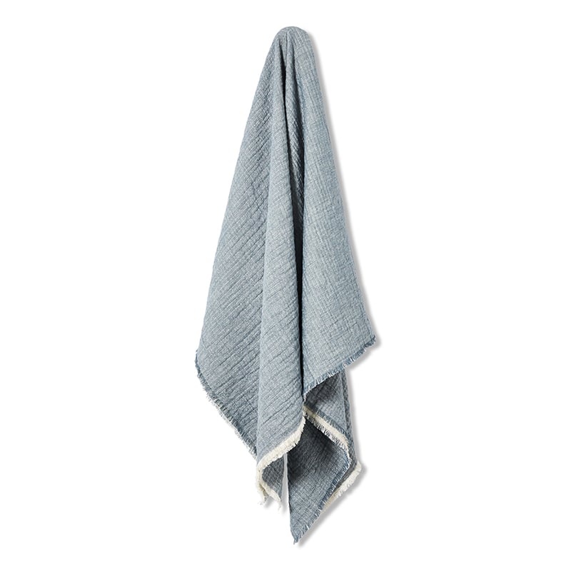 Savana Vintage Washed Fringed Pale Blue Throw