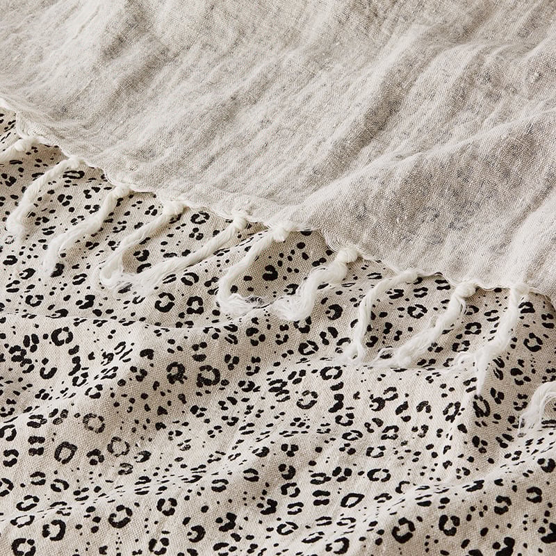 Malmo Natural Leopard Print Linen Throw