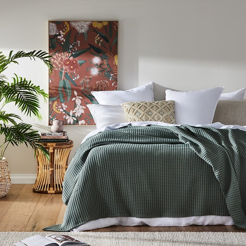 European Collection Turkish Cotton Fern Waffle Blanket 