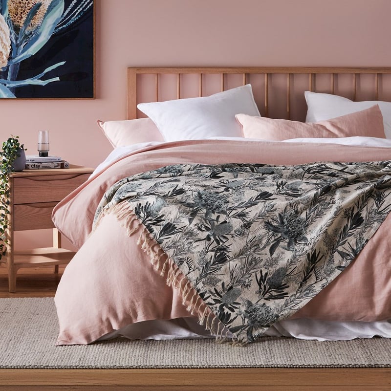 Waratah Floral Green Linen Throw