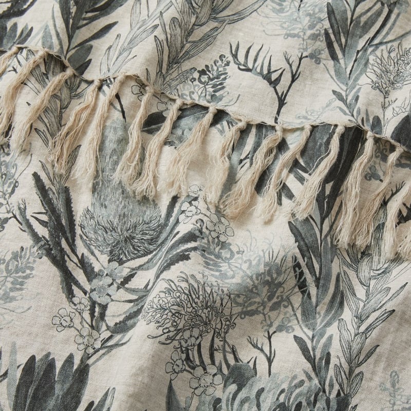 Waratah Floral Green Linen Throw