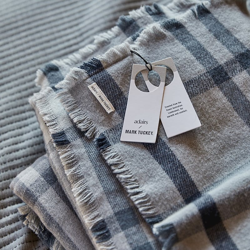 Mark Tuckey Australian Lambswool Grey & Navy Blanket  