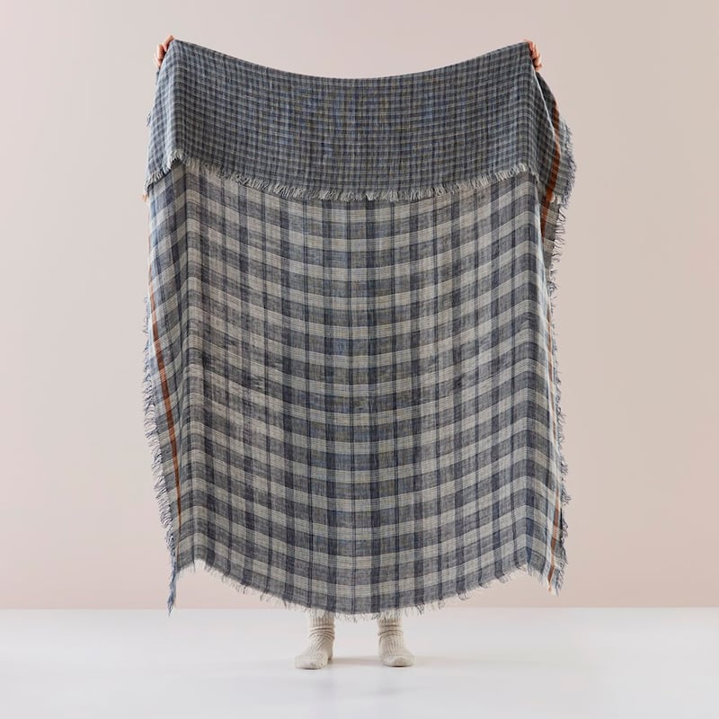 Hemp Navy & Natural Check Throw