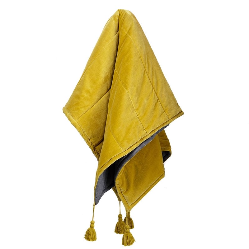Bombay Mustard Quilted Velvet Throw 
