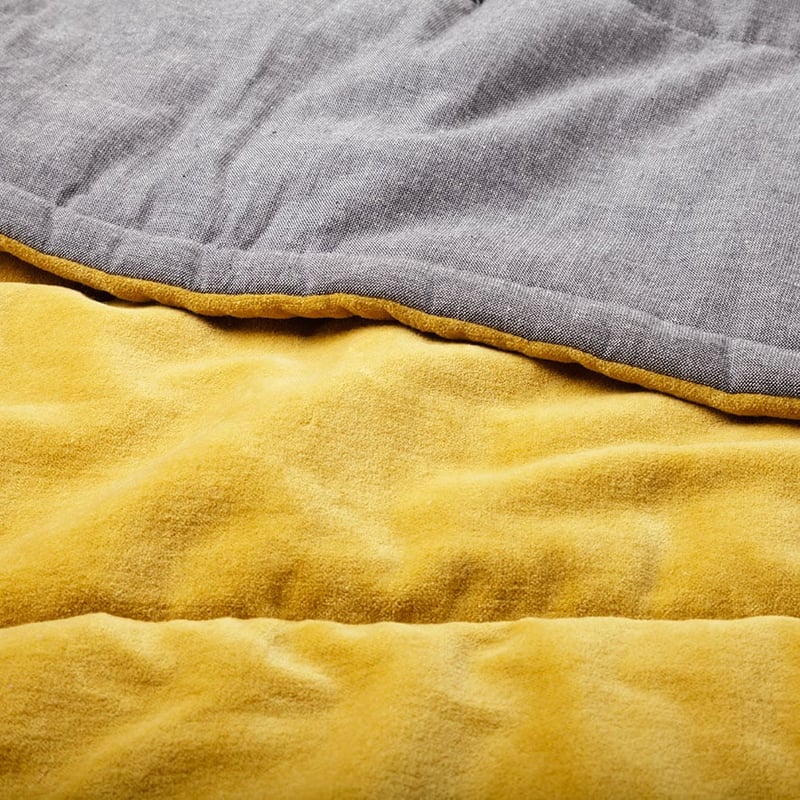 Bombay Mustard Quilted Velvet Throw 