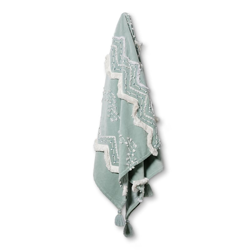 Neko Velvet Fringed Throw Duck Egg Blue 