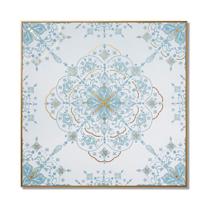 Tile Mandala Sky Blue Gold Fleck Wall Art