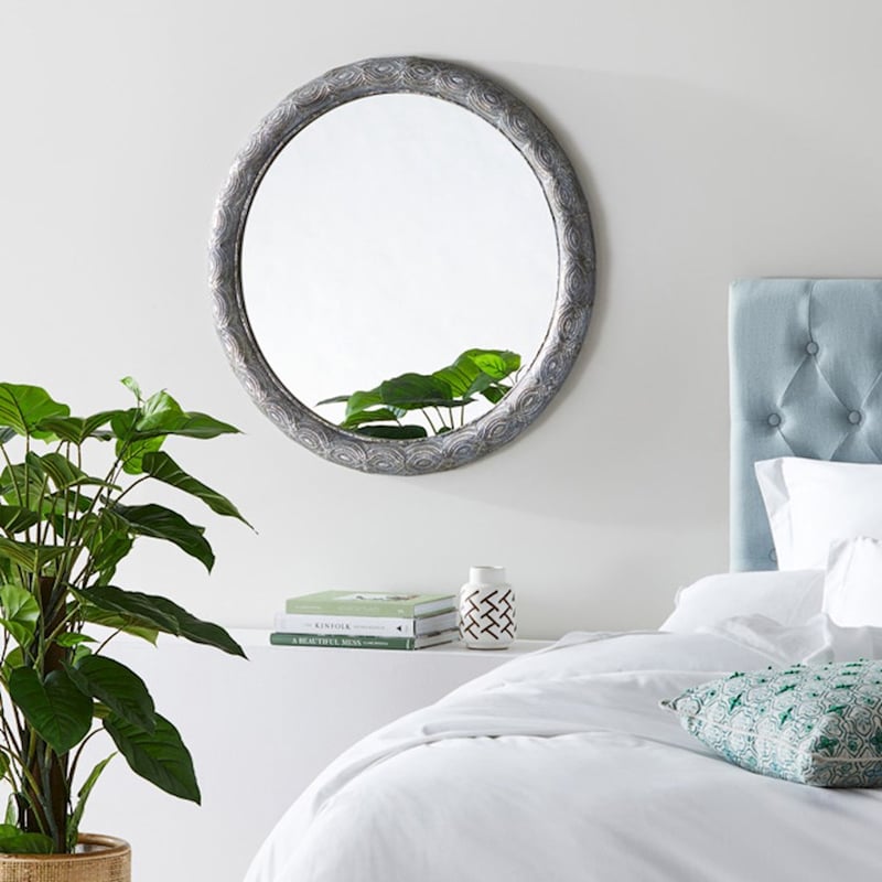 Taza Antique Silver Round Mirror