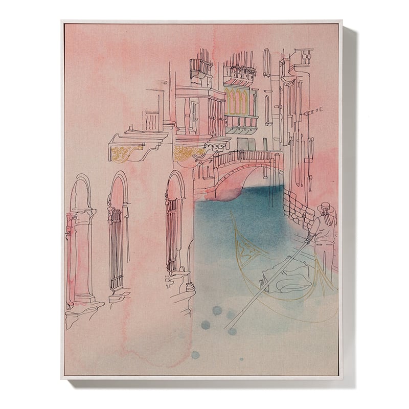 Venice Canal Canvas in Azure & Terracotta